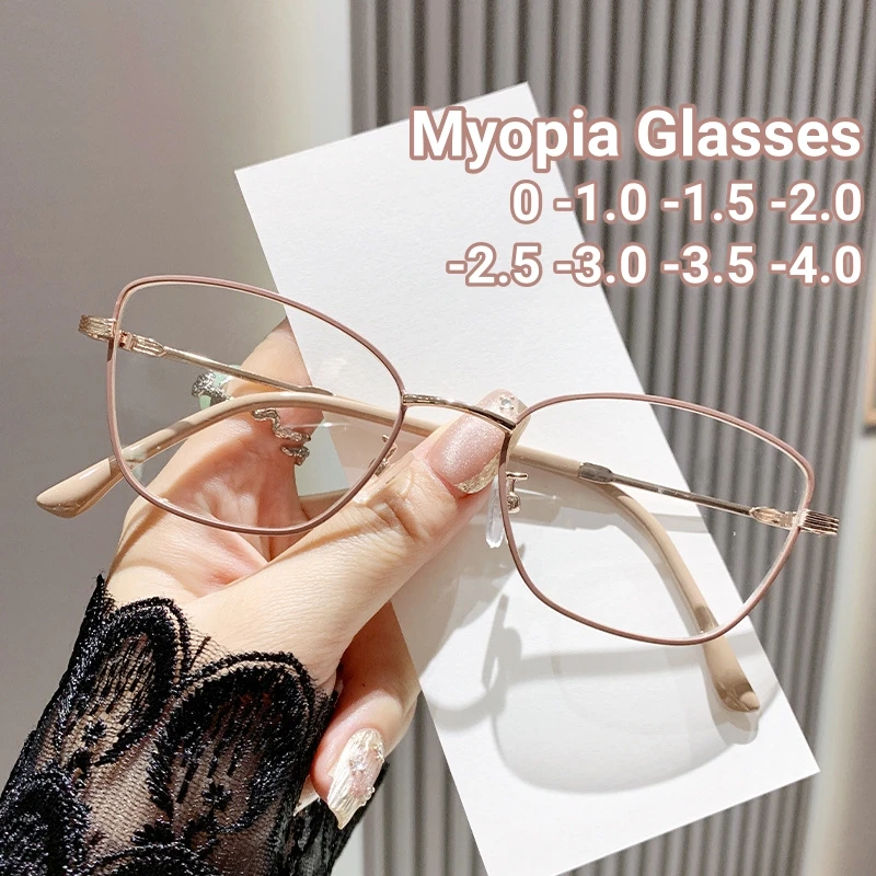 

Metal Frame Cat Eye Myopia Glasses High-end Small Frame Near Sight Eyewear Transparent Anti Blue Light Minus Diopter Glasses