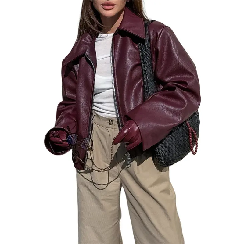 

Женская куртка CYL, модная, с лацканами, на молнии, с длинными рукавами, в уличном стиле, цвет винно-красный, размер S