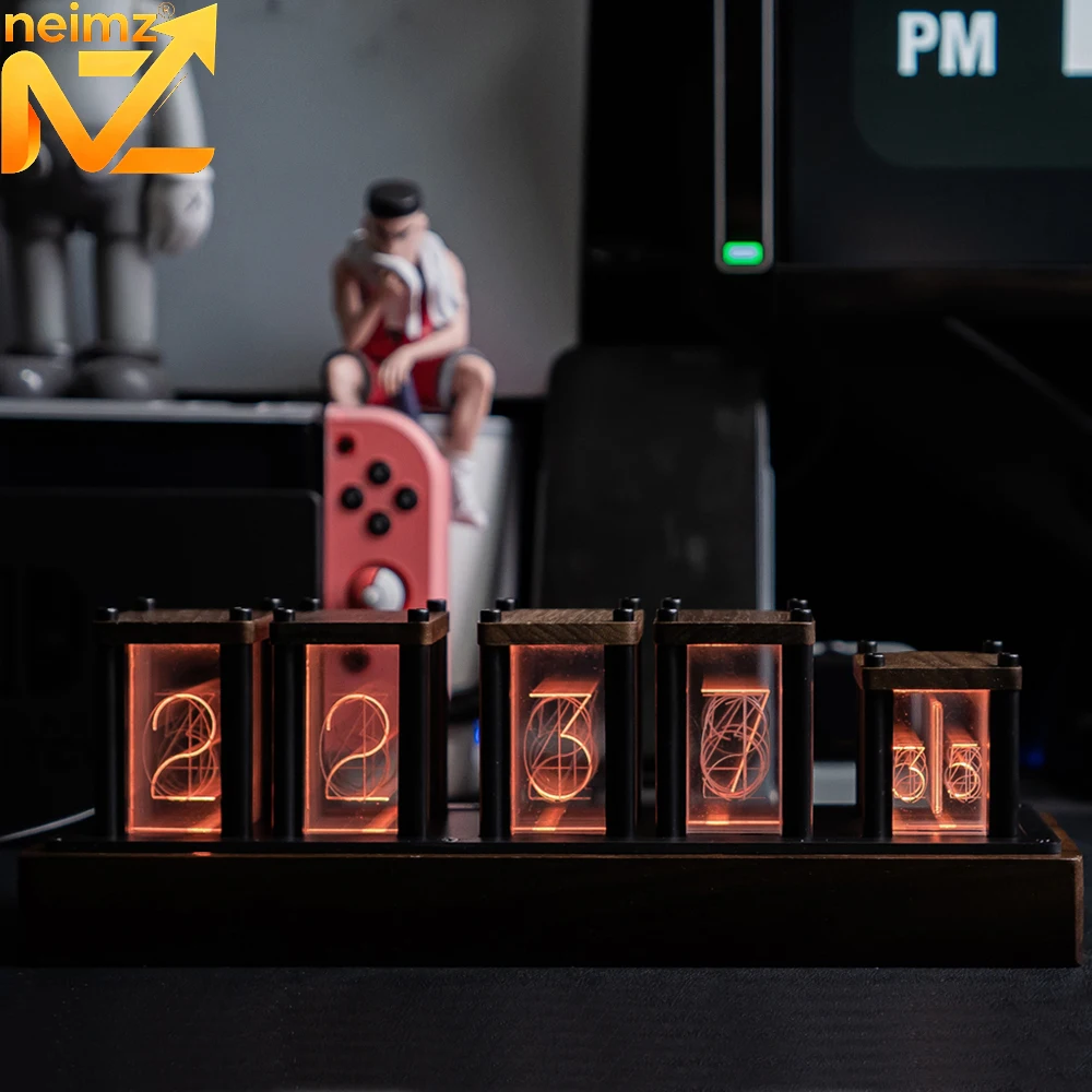 Original Version DIY Wooden Nixie Tube Clock with Colorful RGB LED Glows for Game Room Decoration.Luxury Packing for Gift Idea