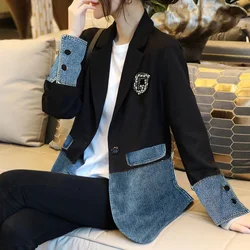 Overcoat Jean Jackets 2024 Women's Winter Denim Blazer Jacket On Offer With Korean Style Designer Sequin Woman Coats Elegant