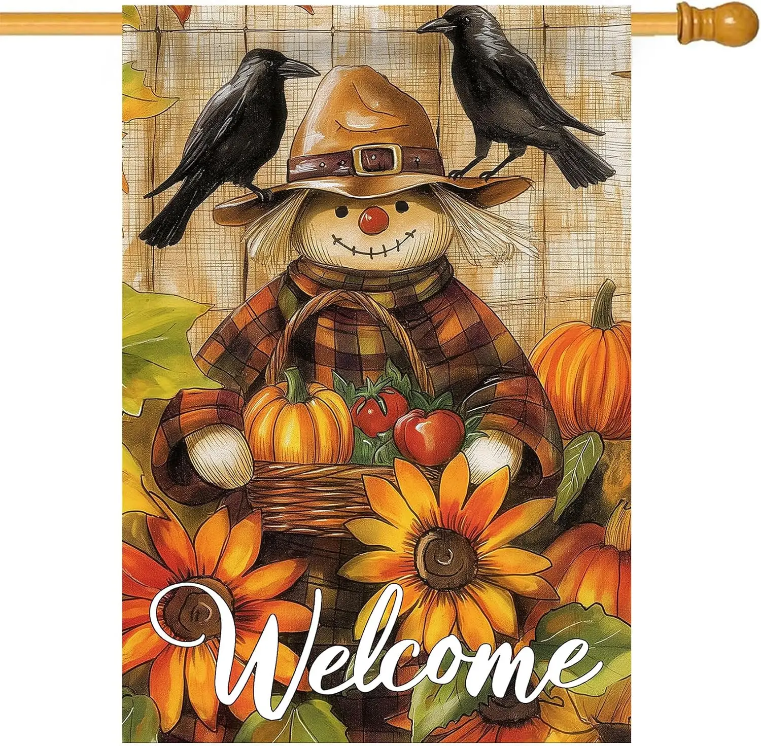 Welcome Fall Pumpkin Scarecrow Garden Flags Sunflower Maple Leaves Farmhouse Thanksgiving Seasonal Outside Porch Decorative  bbp