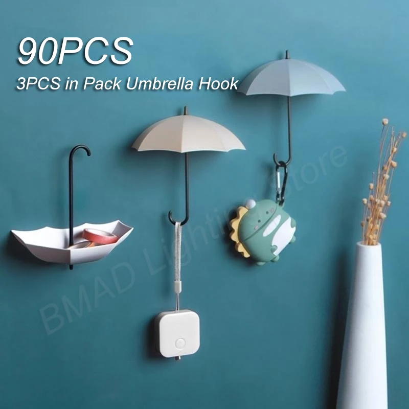 3 Pcs/Set Cute Umbrella Sticky Hooks No Punch Colorful Key Hangers Kitchen Bathroom Storage Hooks Home Bedroom Wall Decoration