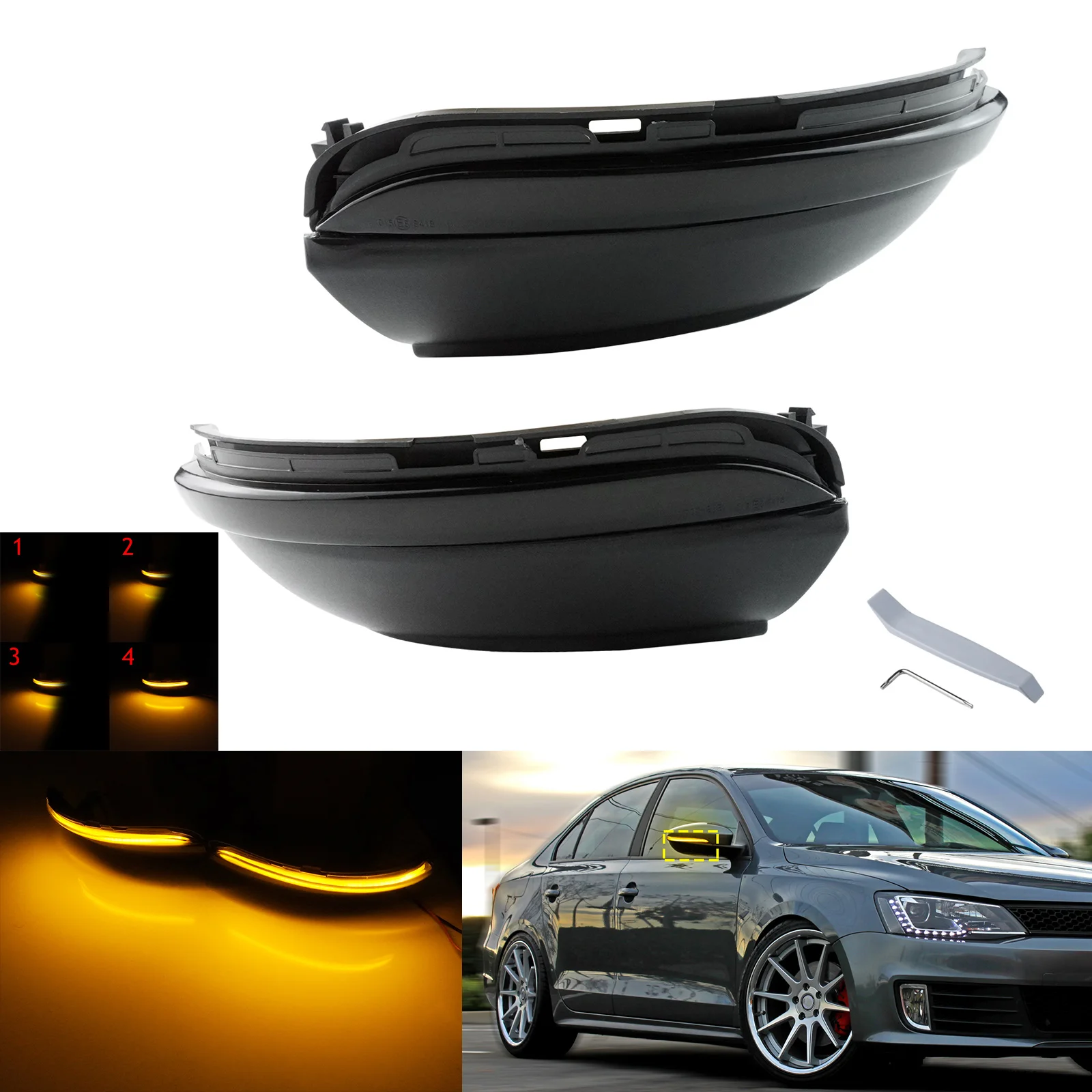 

Dynamic LED Wing Mirror Indicator Signal Light L+R For VW Scirocco Passat B7 CC