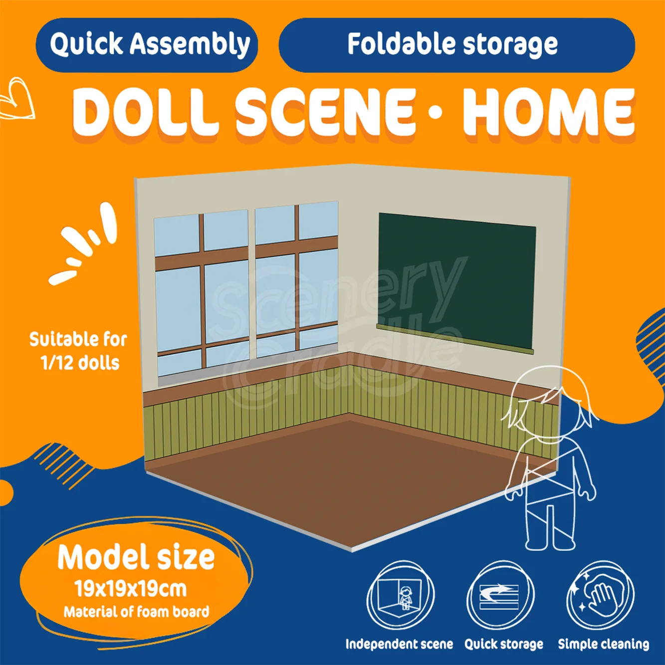 

PVC Blind Box Figure Props Toy Doll Display Scene Spot DIY Cabin Model Background Board for Collectible Figurines