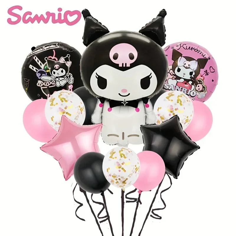 14PCS Sanrio Themed Balloon Set Kuromi Aluminum Foil Party Balloons for Birthday Christmas Mardi Gras Carnival Atmosphere