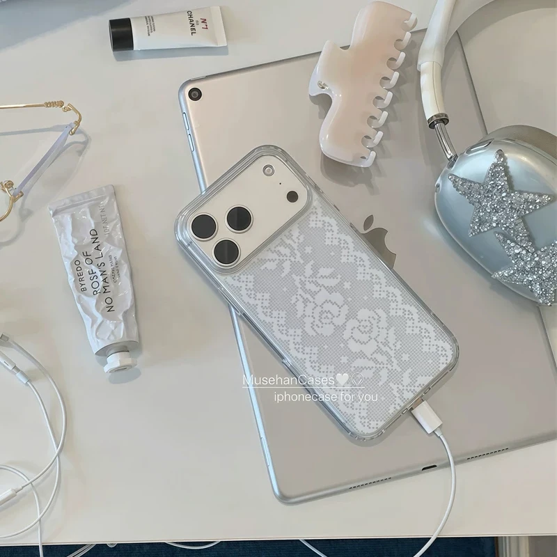 Funda de Teléfono con Encaje Retro de Arte Antiguo Coreano, con Rosas Exquisitas, para iPhone 17 16 15 14 13 12 11 Pro XR XS X Max 8 7 Plus MINI