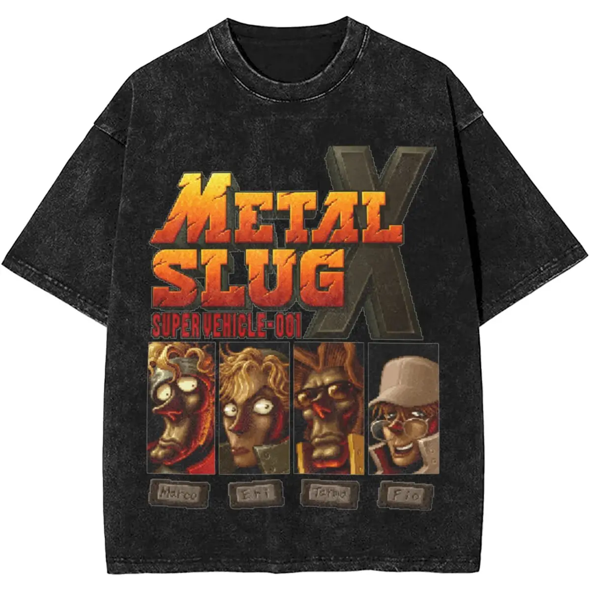 Stylish Metal Slug X Arcade Game Apparel Shirts Washed Style Men Women T-Shirt Fashion Top Tee Shirt Streetwear