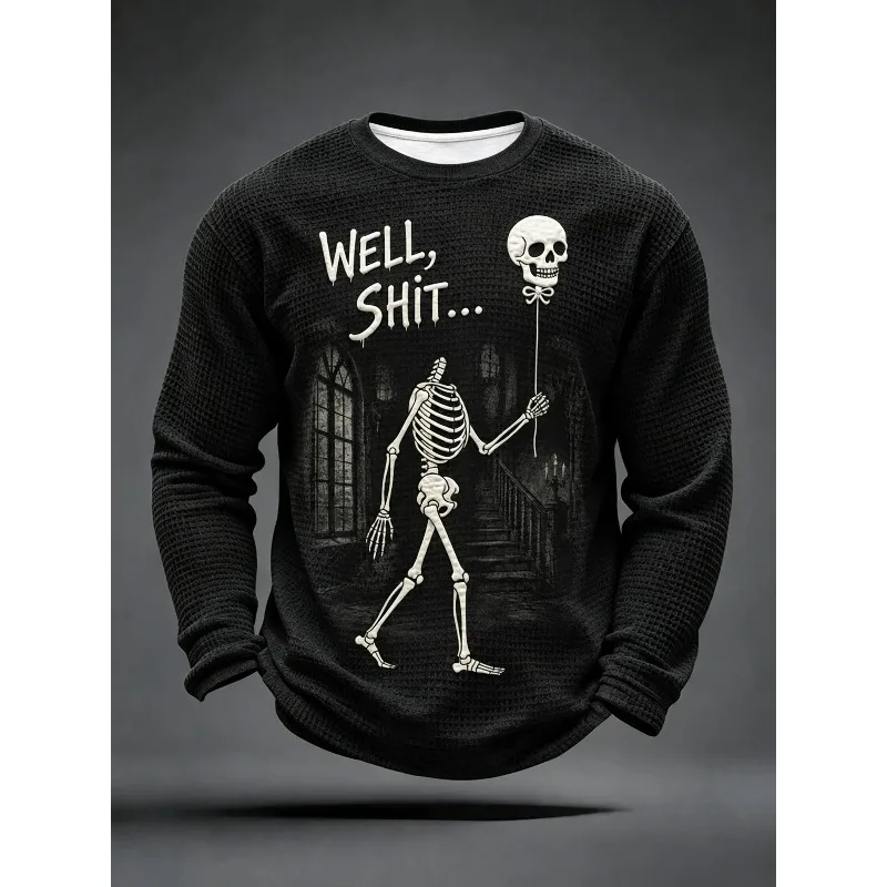 Halloween Skeleton Red Balloon 3D Print Sweatshirt Well Shit Style Family Matching Outfits Haunted House Graphic Top Adults Kids