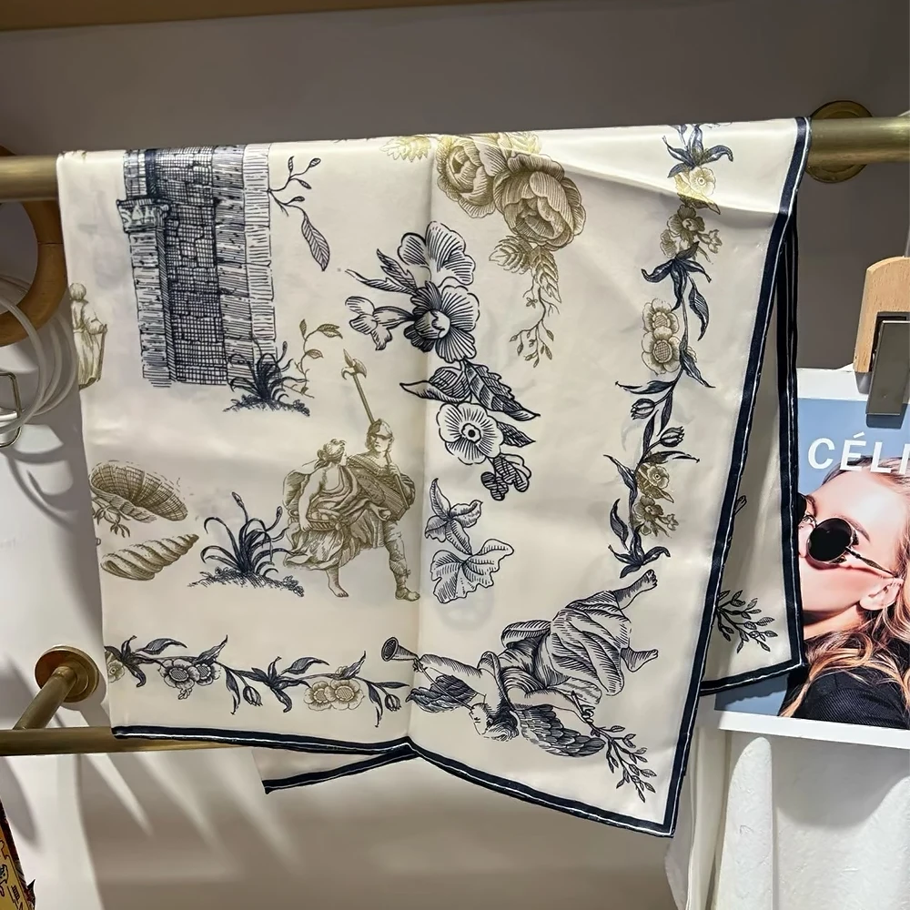 [BYSIFA] Blue White 100% Silk Scarf Shawl for Women New Spring Fall Square Scarves Headscarves for Hair Winter Wraps Bufandas