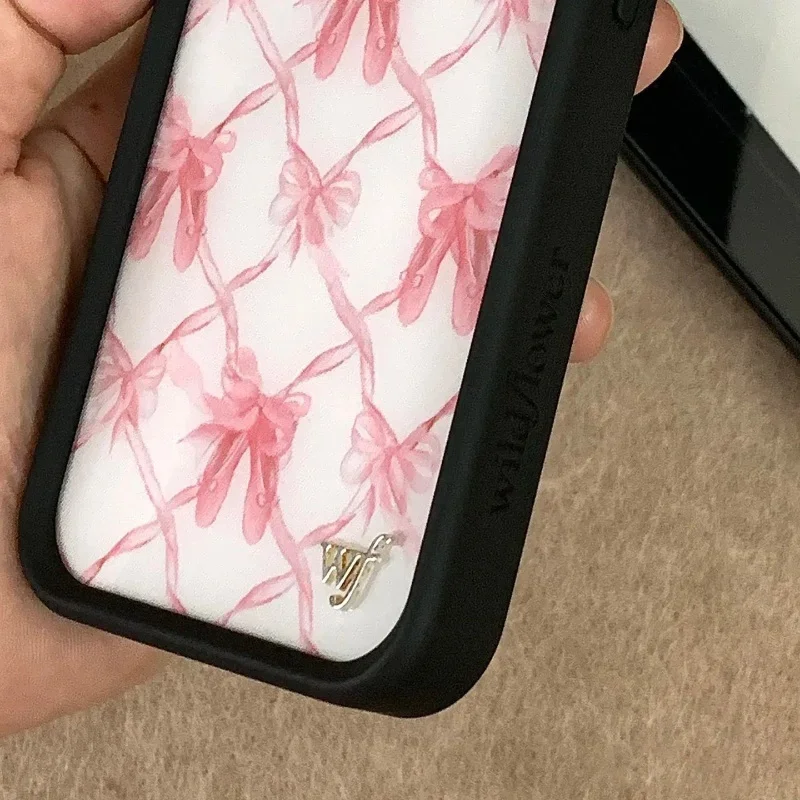 Wildflower ins Girls On Pointe ballet shoes wf Phone Case for iPhone 12 13 14 15 16 Pro Max Plus wf Pink Scarves protect Cover﻿