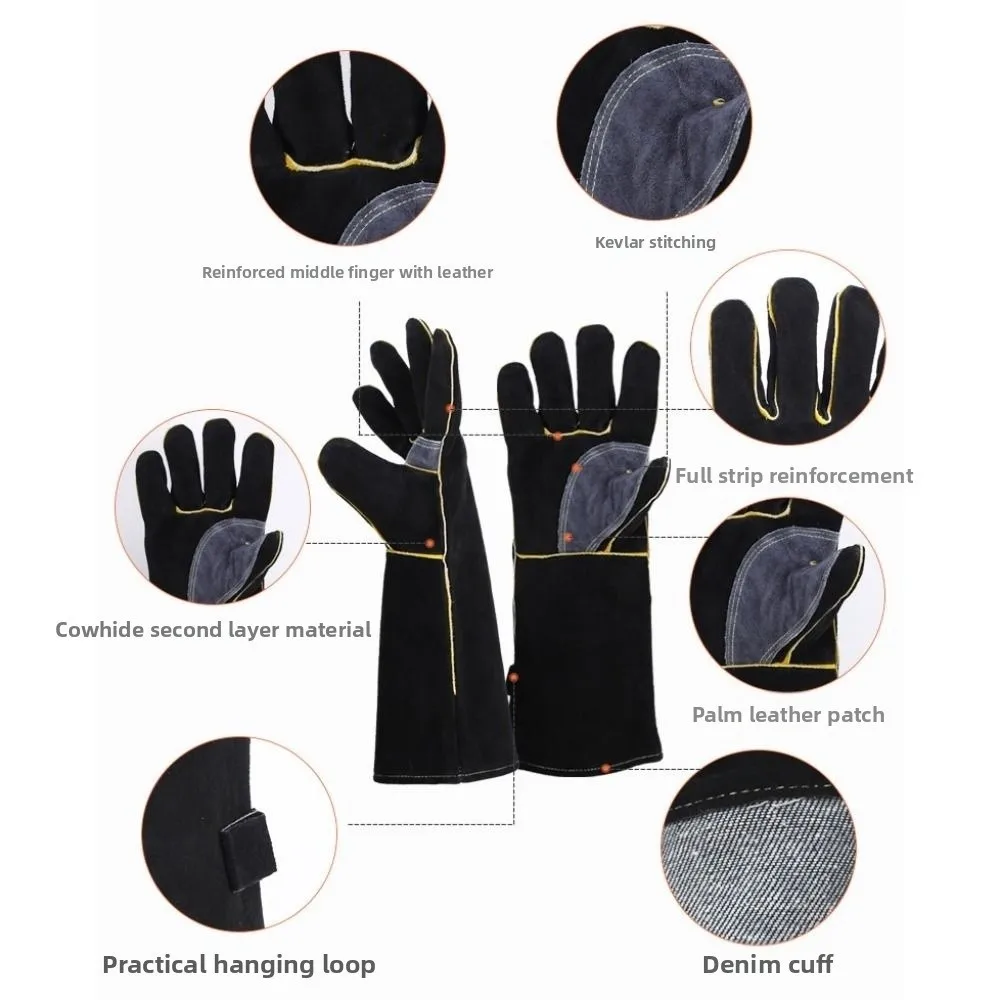 

Leather Heat Resistant Gloves Heat Insulation 14/16 Inch Safety Gloves High Temperature Resistance Work Gloves Fireplace
