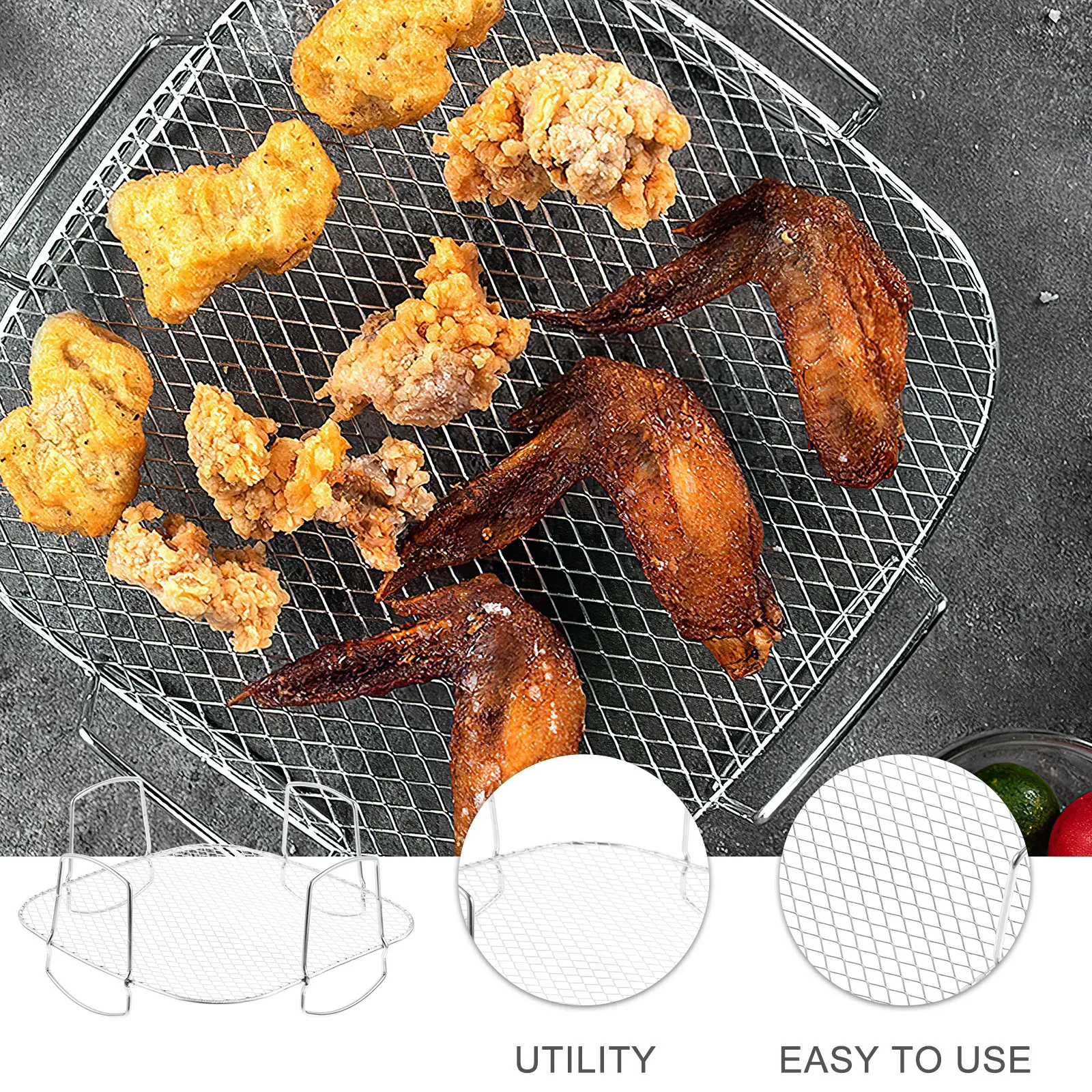 

Многофункциональная решетка из нержавеющей стали для аэрофритюрницы: для гриля, выпечки, приготовления на пару, жарки, дегидратации. Квадратная сетка, усиленная конструкция, легко моется.