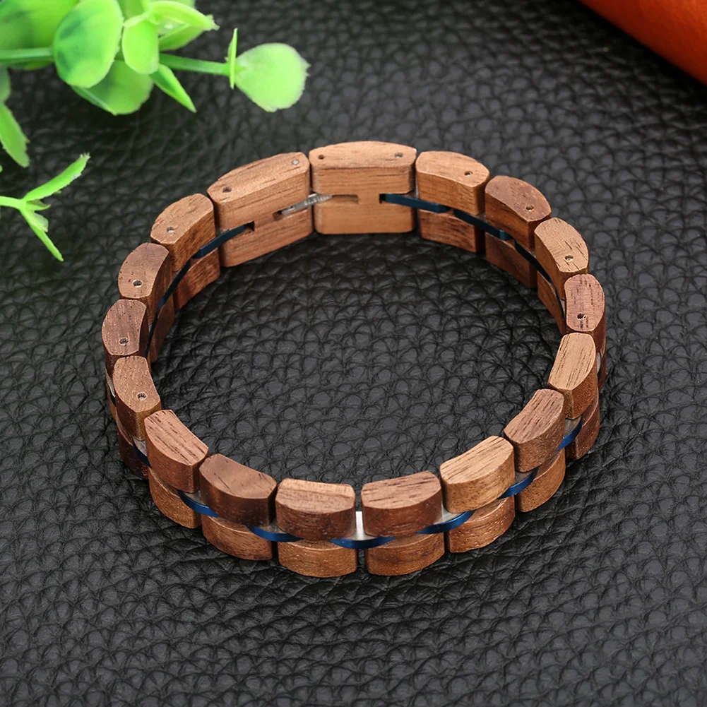 Vintage Wooden Mixed Stainless Steel Chain Wood Bracelets for Men Women Natural Stylish Wood Bangle