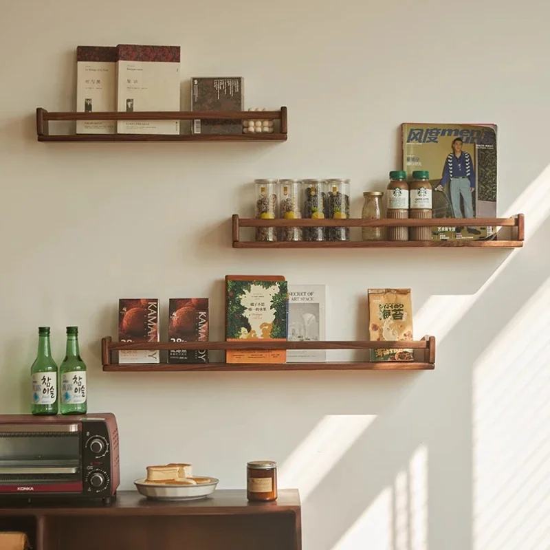 Black Walnut Partition Holder Living Room Kitchen Display Stand Picture Book Magazine Storage Rack Raised Guardrail Wall Decor