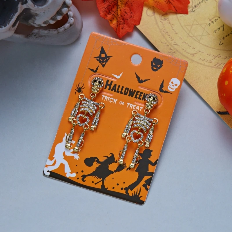 Halloween Costume Skeleton Earrings Pair with Tops and Dangle Drops E0BF