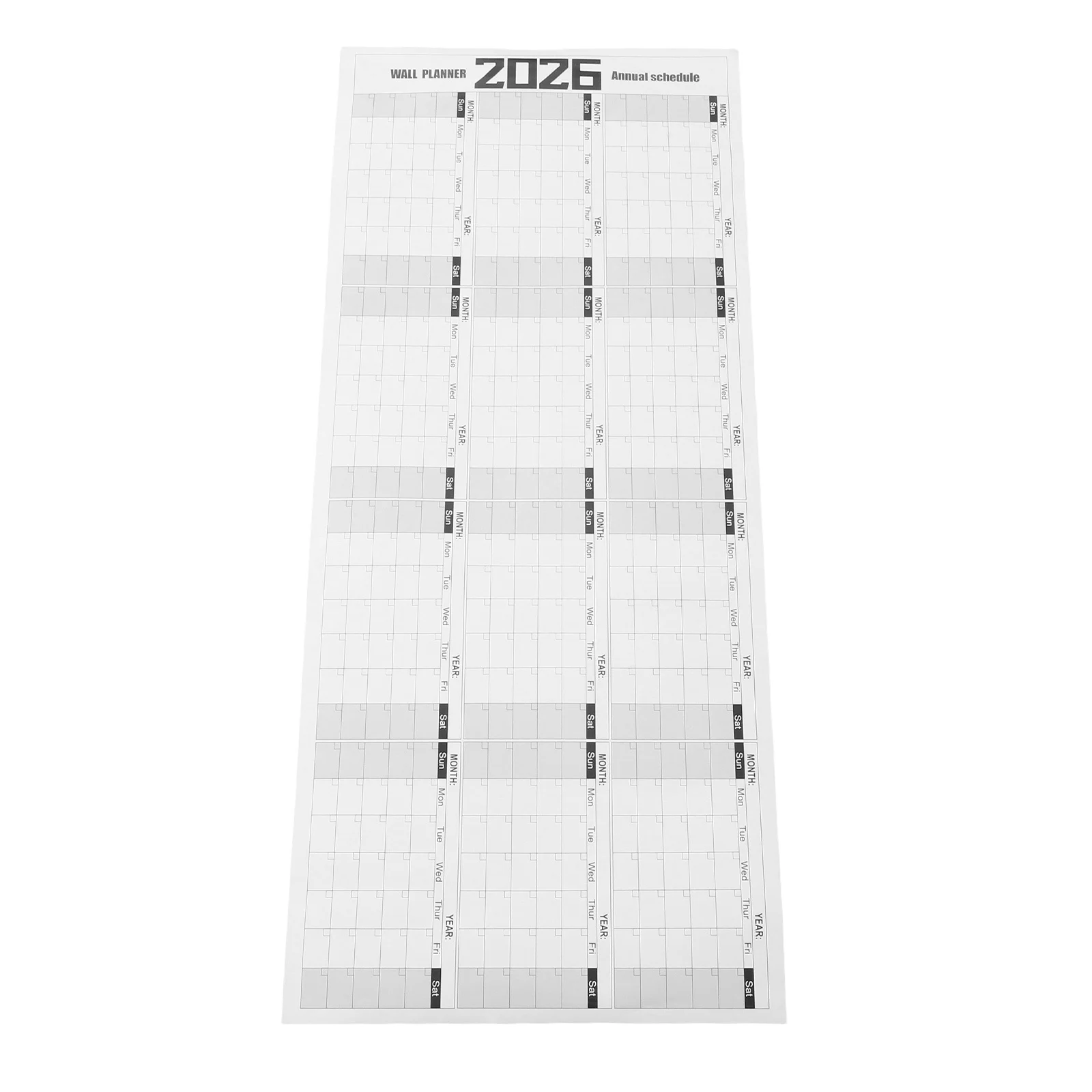 Calendario da parete cancellabile a secco Grande 100x42 cm Lavagna laminata riutilizzabile senza data Pianificatore annuale Organizzatore mensile Ufficio Aula