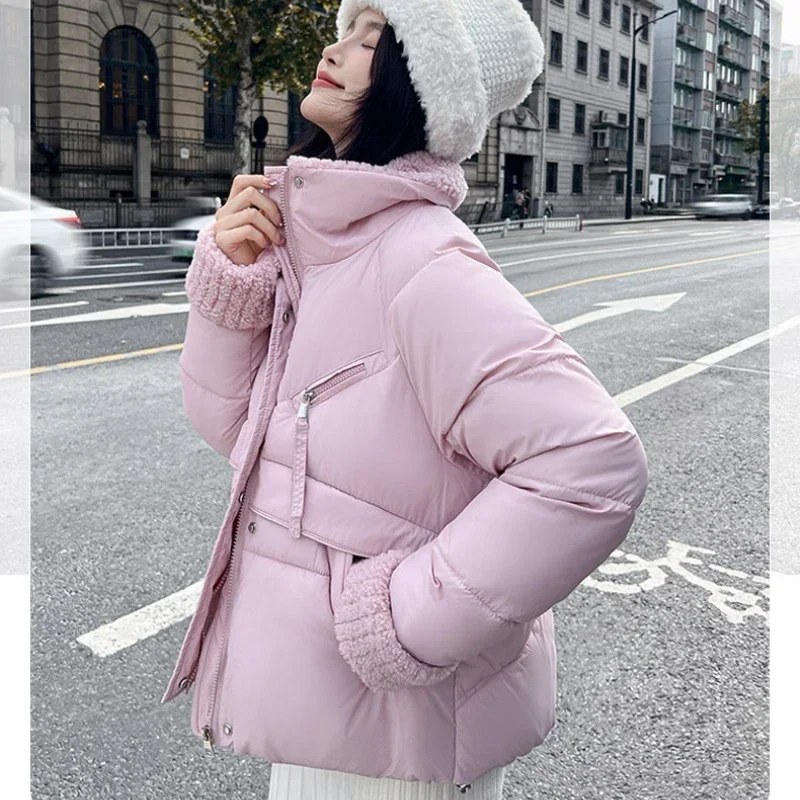 

Winter Women's Clothing Warm Puffer Jacket Cute Short Parkas Patchwork Cotton-padded Coat Cheap Zipper Windproof Outerwear Thick