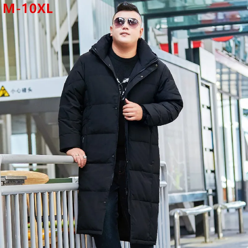 Winter Black Duck Down Coat Men Clothes Extra Long Knee Length Warm Coldproof Large Plus Size 10XL 9XL 8XL Hooded Down Jacket
