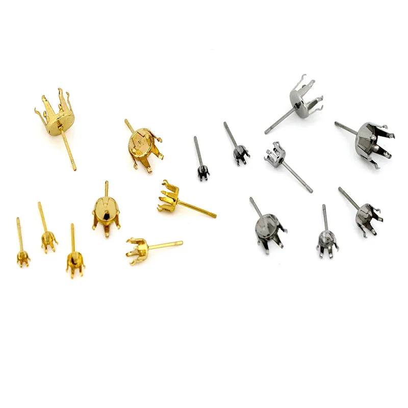 30Pcs Stainless Steel Studs Earring Claw Empty Ear Post Pins 2mm-10mm Cup Blank Earrings Settings DIY Jewelry Making Findings