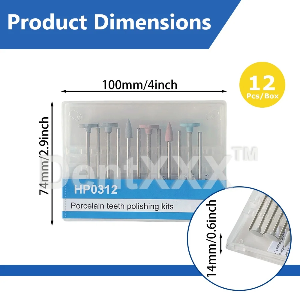 ชุดขัดเรซิ่นคอมโพสิตพอร์ซเลน 12 ชิ้น/กล่อง รุ่น HP0312 สำหรับเครื่องมือขัดซิลิโคนแบบแท่งความเร็วต่ำ HP