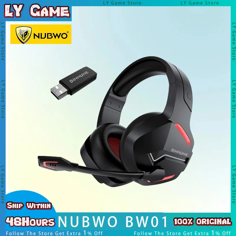 BINNUNE BW01 Gaming Headset With Noise Cancelling Microphone For PC PS 2.4G Wireless Bluetooth USB Gamer Headphones Customized