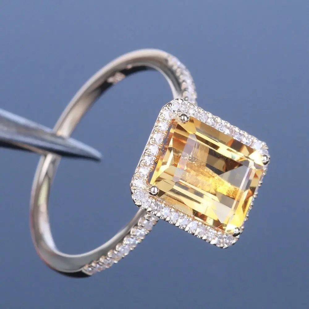 S925 Sterling Silver Ring Hot Sale Fashion Champagne Square Diamond Engagement Ring With Micro Set Yellow Gemstone