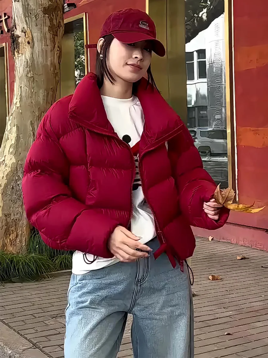 

Красная женская зимняя куртка-пуховик New National Stand 90 White Du с воротником-стойкой, универсальная верхняя одежда