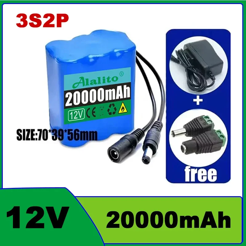 12V 20Ah 3s2p battery pack 18650 lithium ion 12V 20Ah-50Ah DC12.6V super large capacity rechargeable battery with BMS + charger