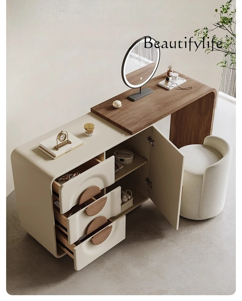 Medieval dresser bedroom modern simple cabinet integrated solid wood makeup table small apartment cream wind