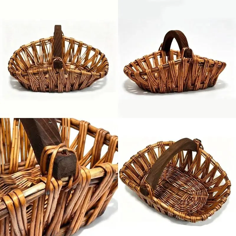 Rectangle wicker eco-friendly and durable picnic basket, suitable for outdoor use, portable shopping fruit basket