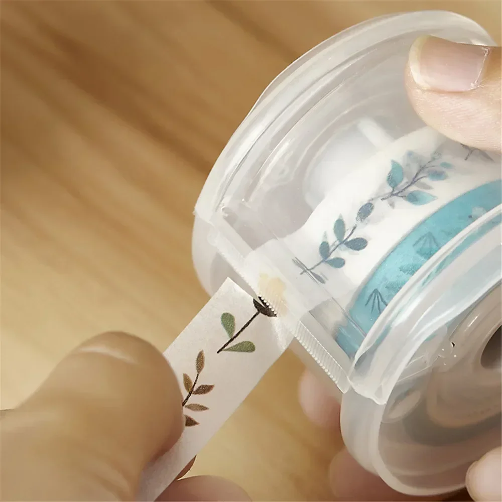 1 Pcs Plastic Transparent Tape Dispenser Creative Round Tape Cutter Stationery Tape Storage Box Desk Office Accessories Supplies