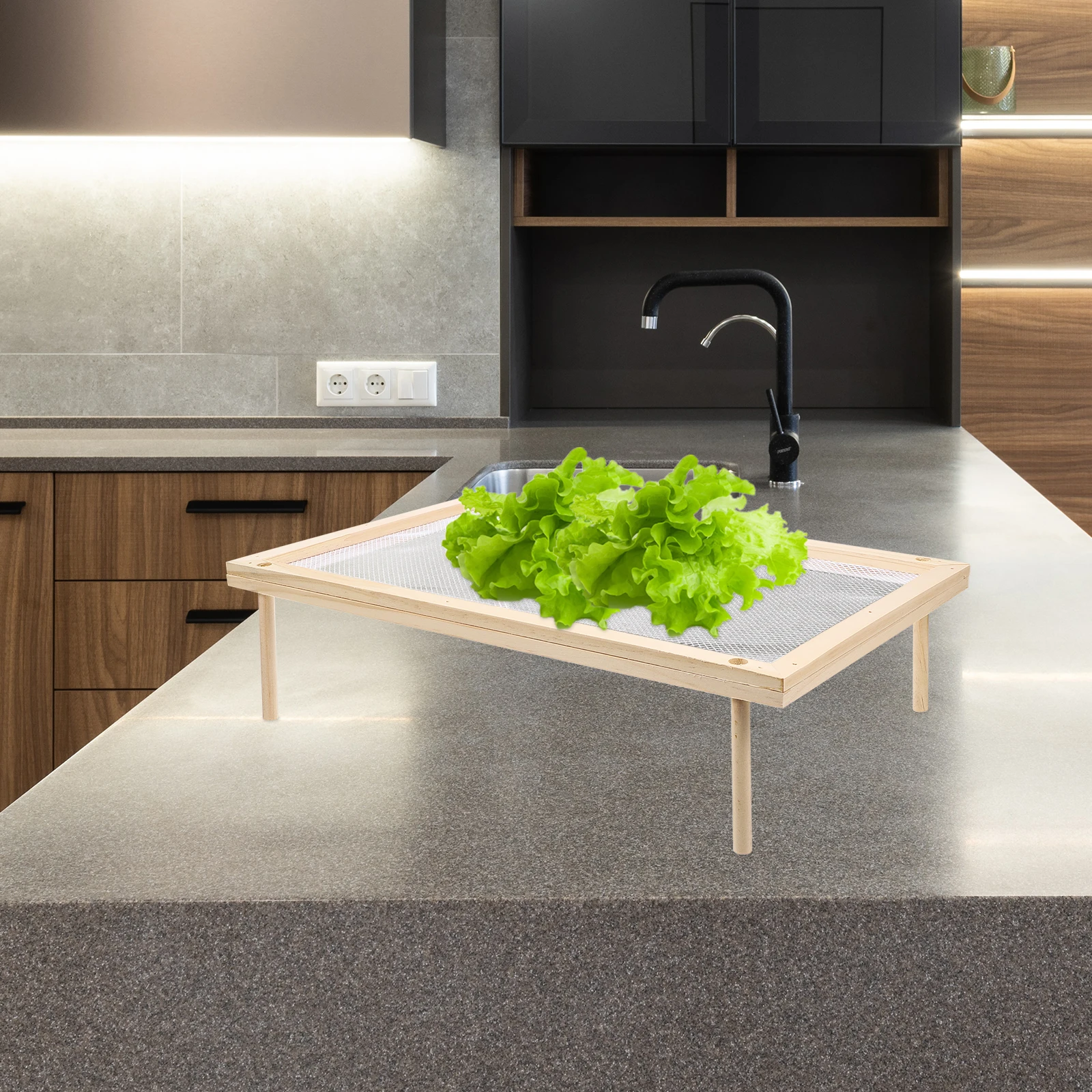 

Kitchen Noodle Drying Rack for Spaghetti Pasta Fruit Vegetable Storage Rustic Style Wood Material Stable Anti-Skid Legs