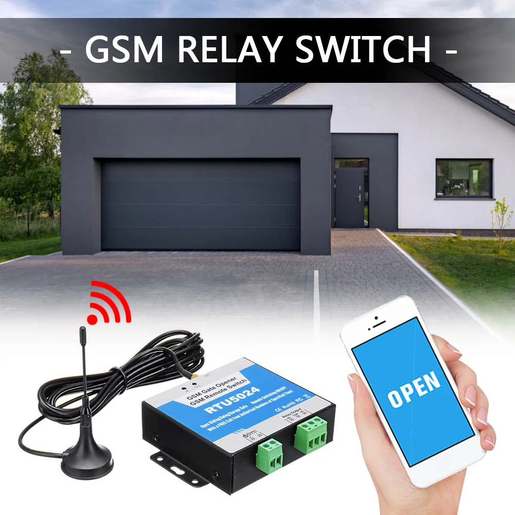 

RTU5024 GSM Gate Relay Switches Wireless Door Remote Control Opener with Antenna for Household Bedroom Decoration