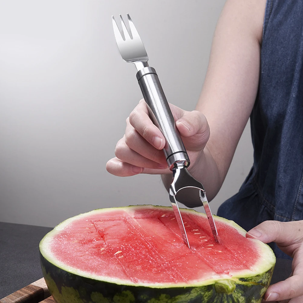 

2Pcs Watermelon Fork Steel Fruit Slicer Kitchen Tool Watermelon Fork Slicer Portable WearResistant Fruits Cutting Tool Set