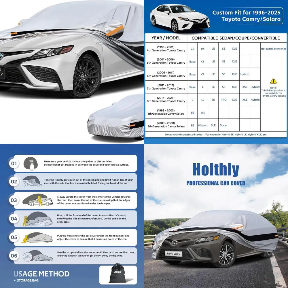 غطاء سيارة مخصص مكون من 10 طبقات لسيارة تويوتا كامري 1996-2024، غطاء خارجي مقاوم للماء والأشعة فوق البنفسجية لجميع الأحوال الجوية، Si #1