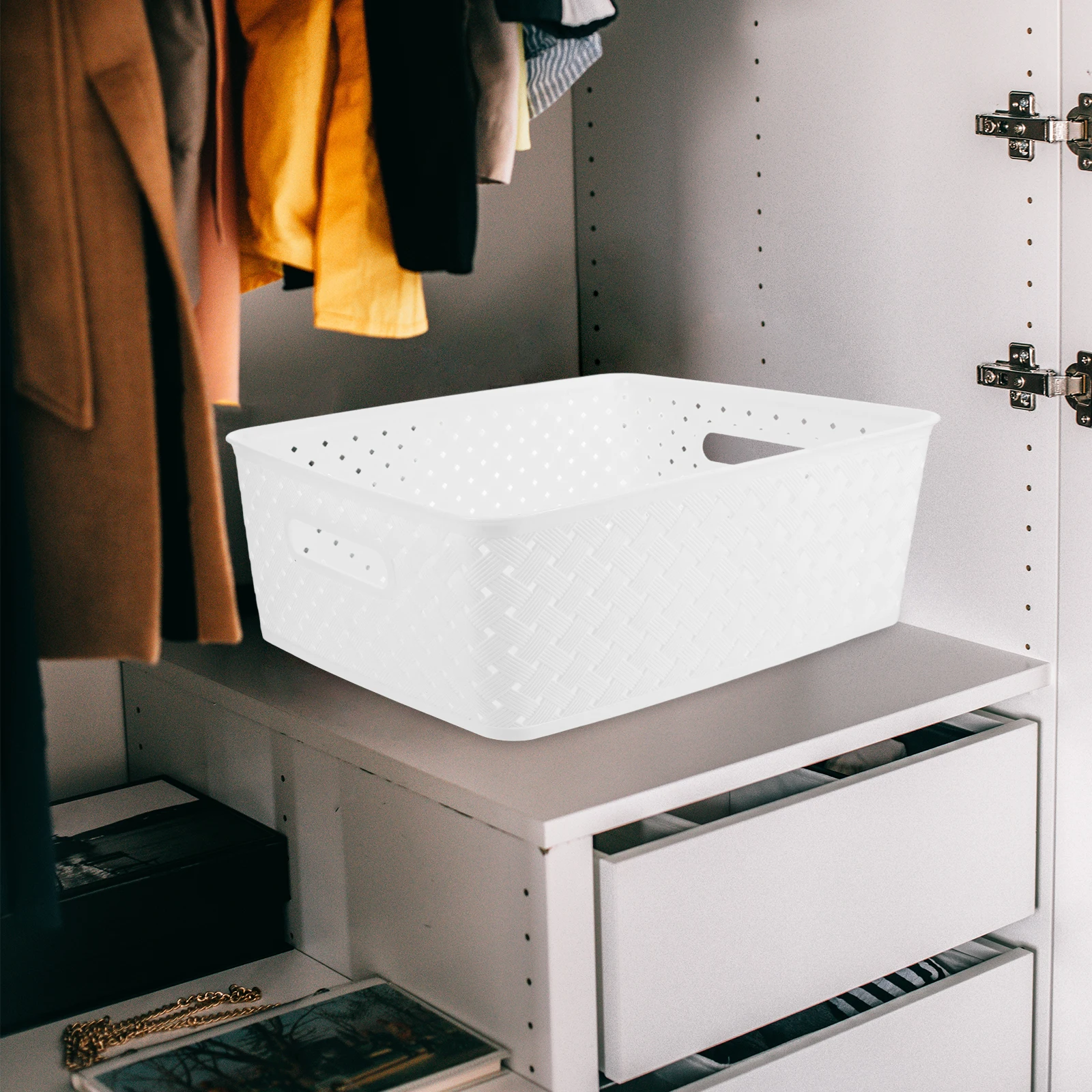 

Large Storage Baskets Pvc Woven Organizer Bins With Lid Handles Dark Grey Stackable Home Classroom Clothes Laundry Book