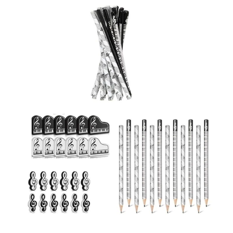 

White Black Pencils Music Themed Pencils Music Note Pencil with Erasers School Office Supplies Gift for Piano Students