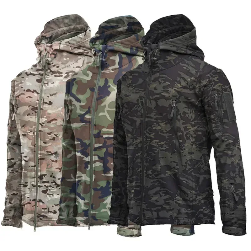 Winter Dark Blue Black Khaki Army Green Camouflage Soft Shell Waterproormy Tactical Warmth Wool Hooded Windproof Jacket Pants