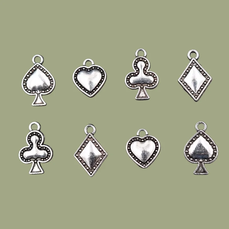 WKOUD 20pcs Silver Color Playing Cards Color Logo Charm Hip Hop Necklace Bracelet DIY Metal Alloy Pendant A1920