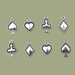 WKOUD 20pcs Silver Color Playing Cards Color Logo Charm Hip Hop Necklace Bracelet DIY Metal Alloy Pendant A1920