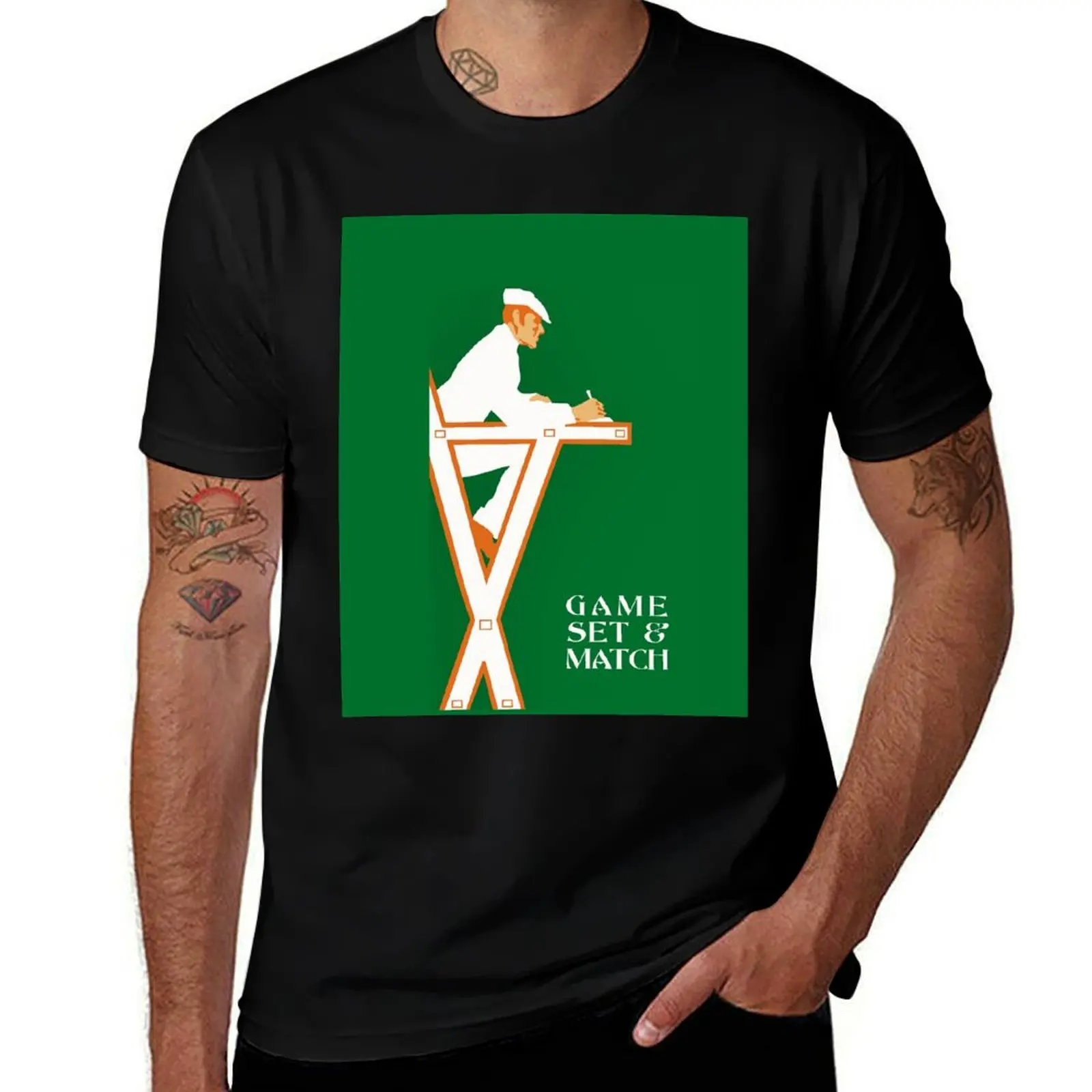 

Retro tennis referee, game set and match T-Shirt man t shirt summer funny t shirts cotton T-shirt