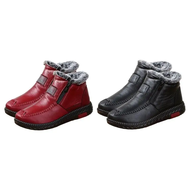 Plush Lined Ankle Boots Anti-Slip Female Winter Booties Waterproof Plush Lining Boots Thickened Zipper Cold Weather Shoes