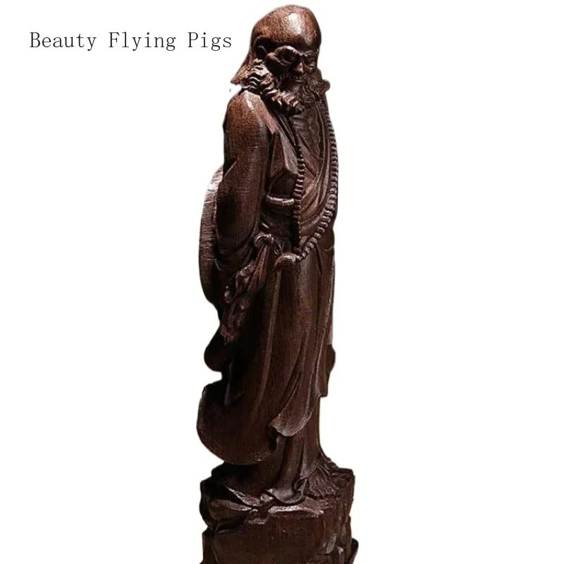 1PC Solid Wood Buddha Statue Ornament Buddha Statue of Bodhidharma Patriarch Solid Wood Handicrafts Wooden Carving Ornaments