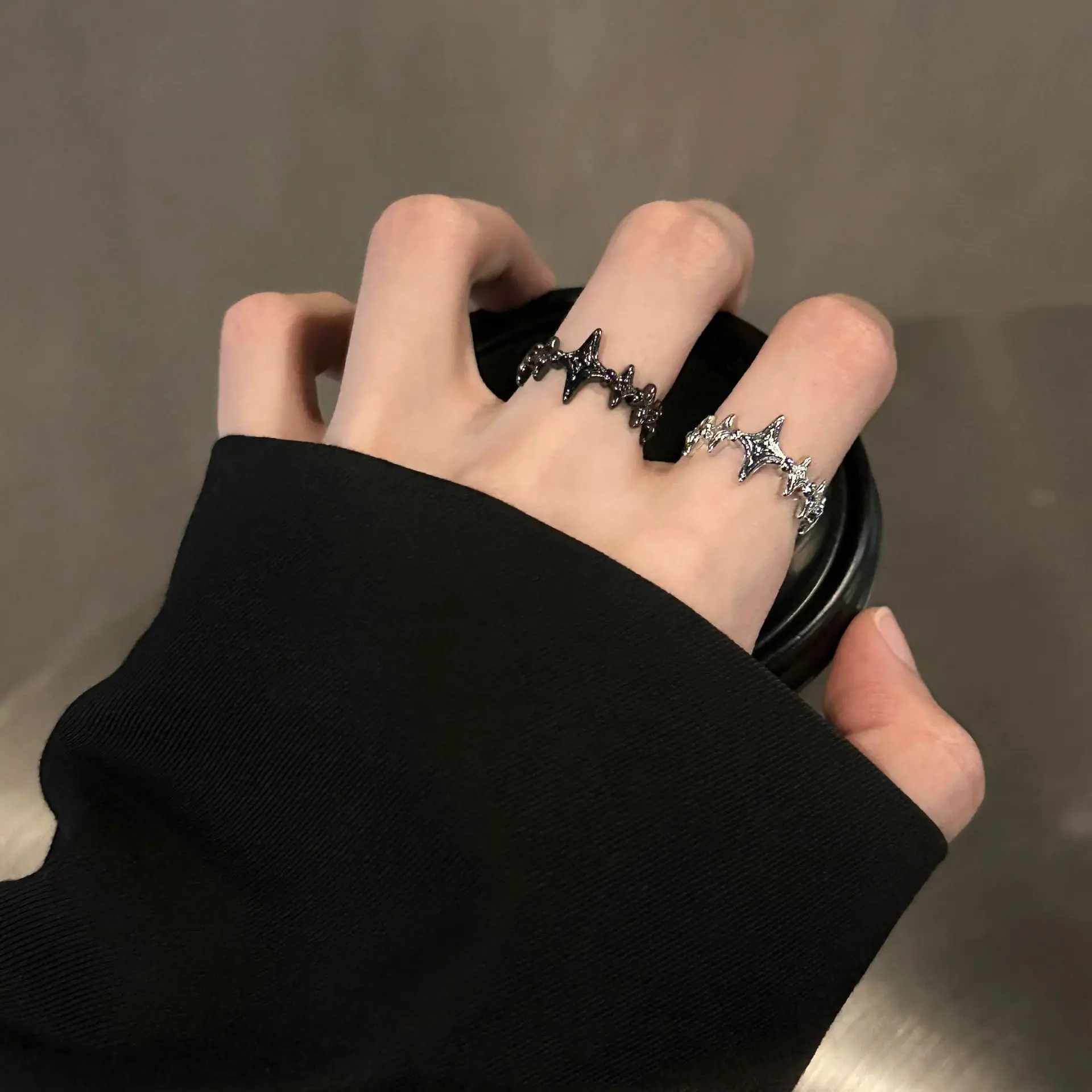 Retro Twinkle Stars Adjustable Open Ring For Women Silver-plated Brass Gothic Punk Edgy Jewelry Trendy Accessories Gift for Her