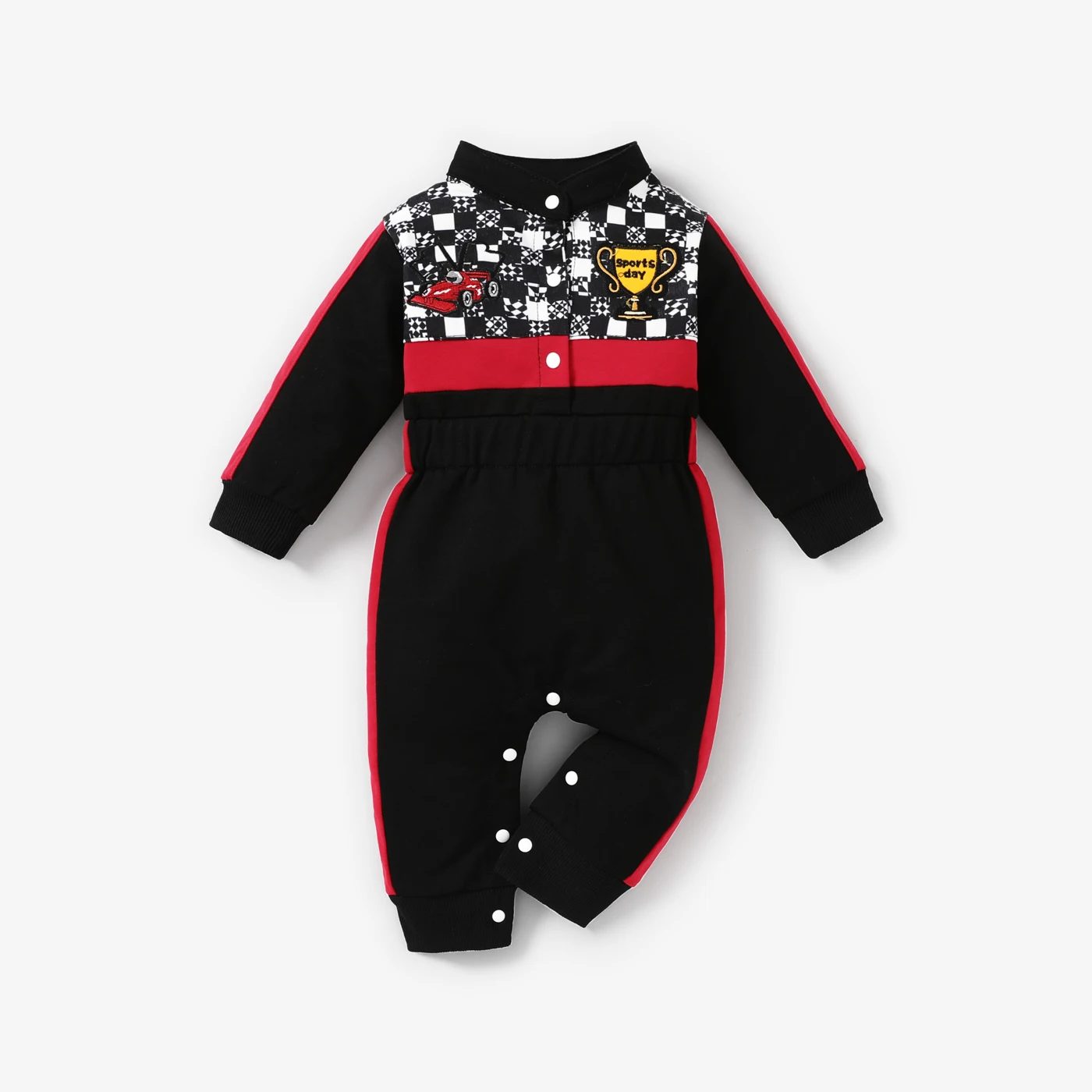 PatPat Baby Boy/Girl Sporty Grid Long Sleeve Jumpsuit