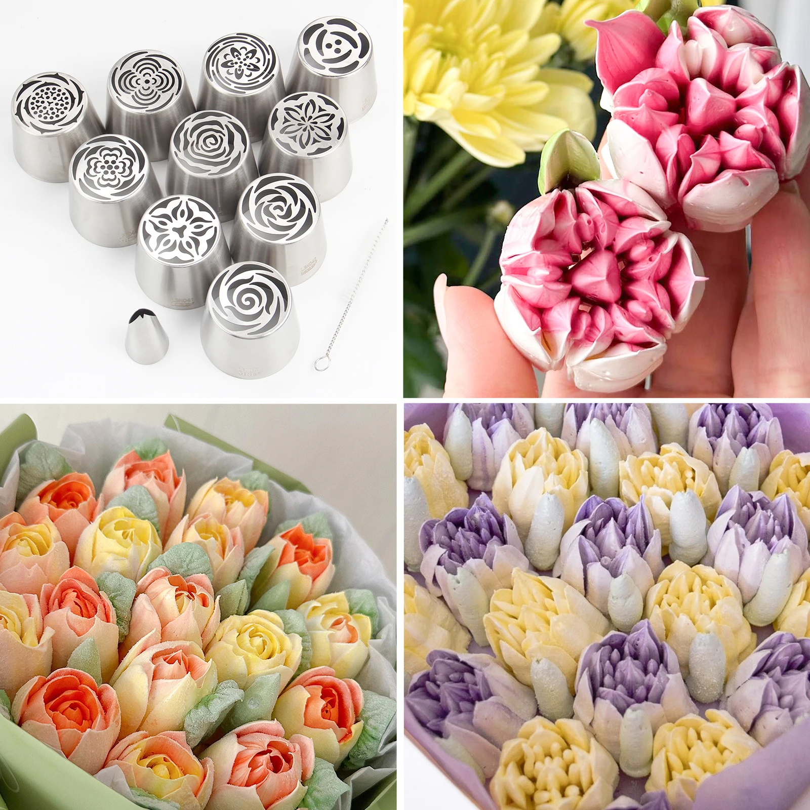 

12-Piece Extra-Large Russian Flower Piping Tip Set, Stainless Steel Rose and Tulip Piping Tips for Cake Decoration Baking Tool