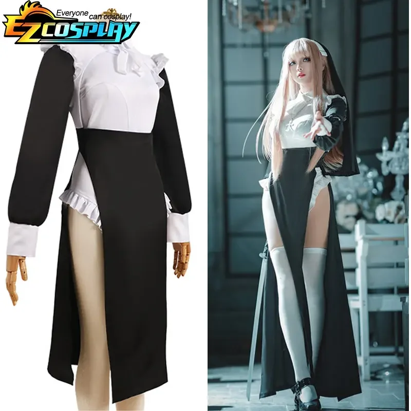 New 2025 Nuns Original Design Cosplay Chowbie Uniform Black Sexy Dress XS-3XL Oversize Halloween Costumes White Long QAQ3