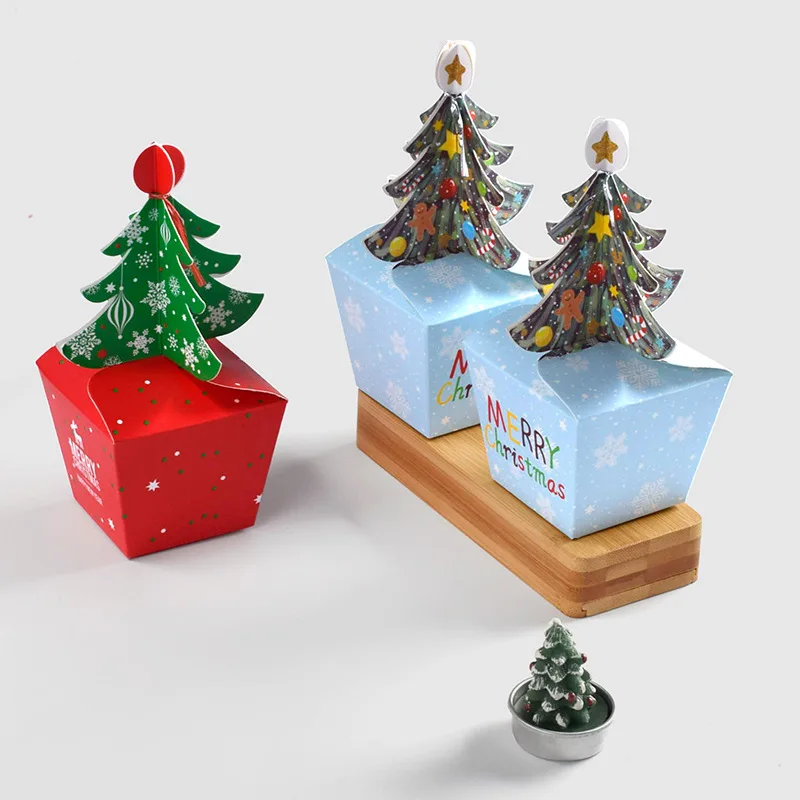 6-12pcs Christmas Gift Packaging Box Christmas Tree Apple Packaging Paper Box Kids Candy Cake Gift Bag Party Decoration Supplies