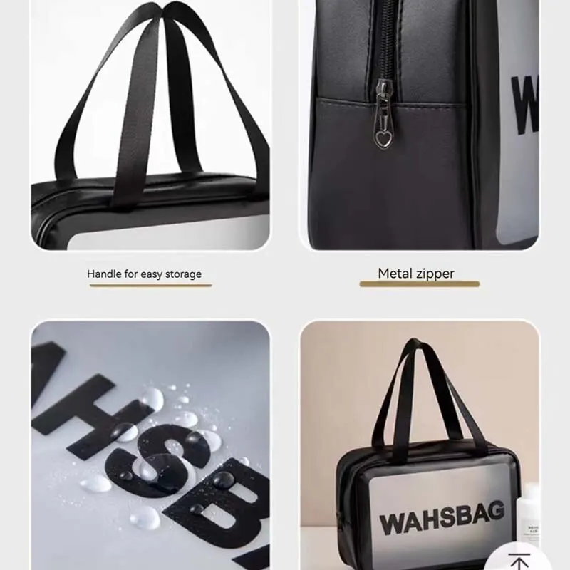 PVC Cosmetic Bag Transparent Large Capacity Bath Bag PU Waterproof Portable Wash Bag Women's Portable Travel Storage Bag image 3