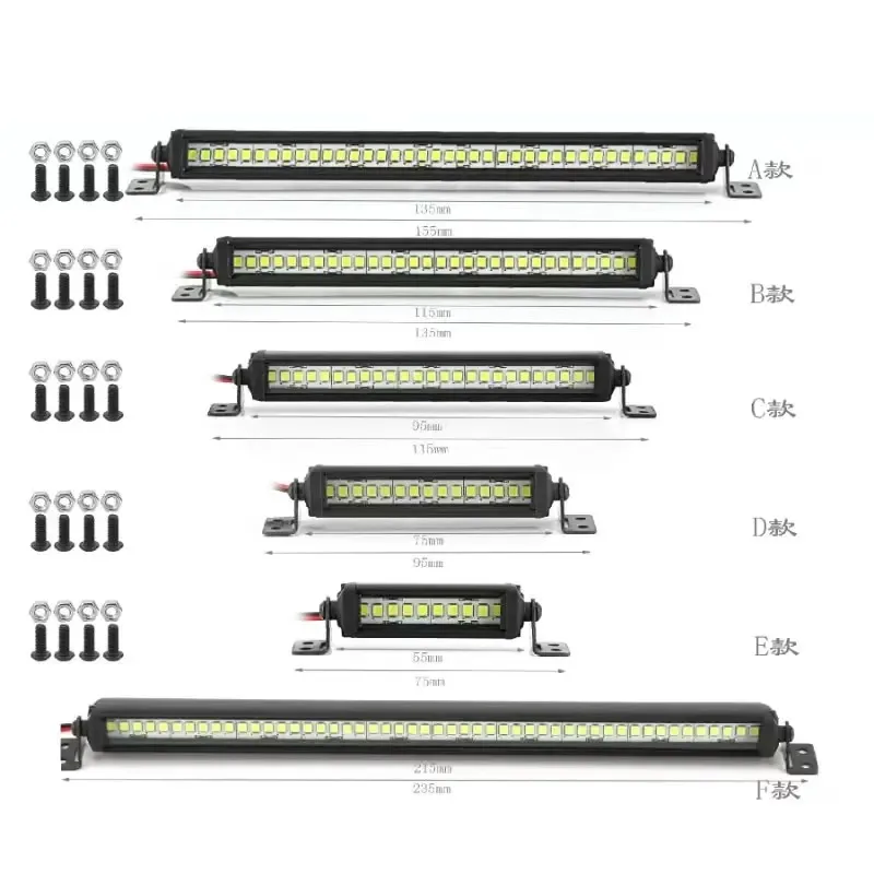 55/75/95/115/135/215mm LED Light Bar Roof Lamp Lights for Axial SCX10 90046 Traxxas TRX4 Slash Rustler 1/8 1/10 RC Car Upgrade